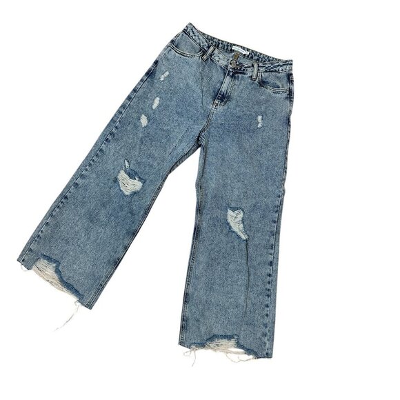 AVEC LES FILLES Acid Wash Distressed Destroyed Wide Leg Denim Jeans Size 29 - Picture 1 of 15